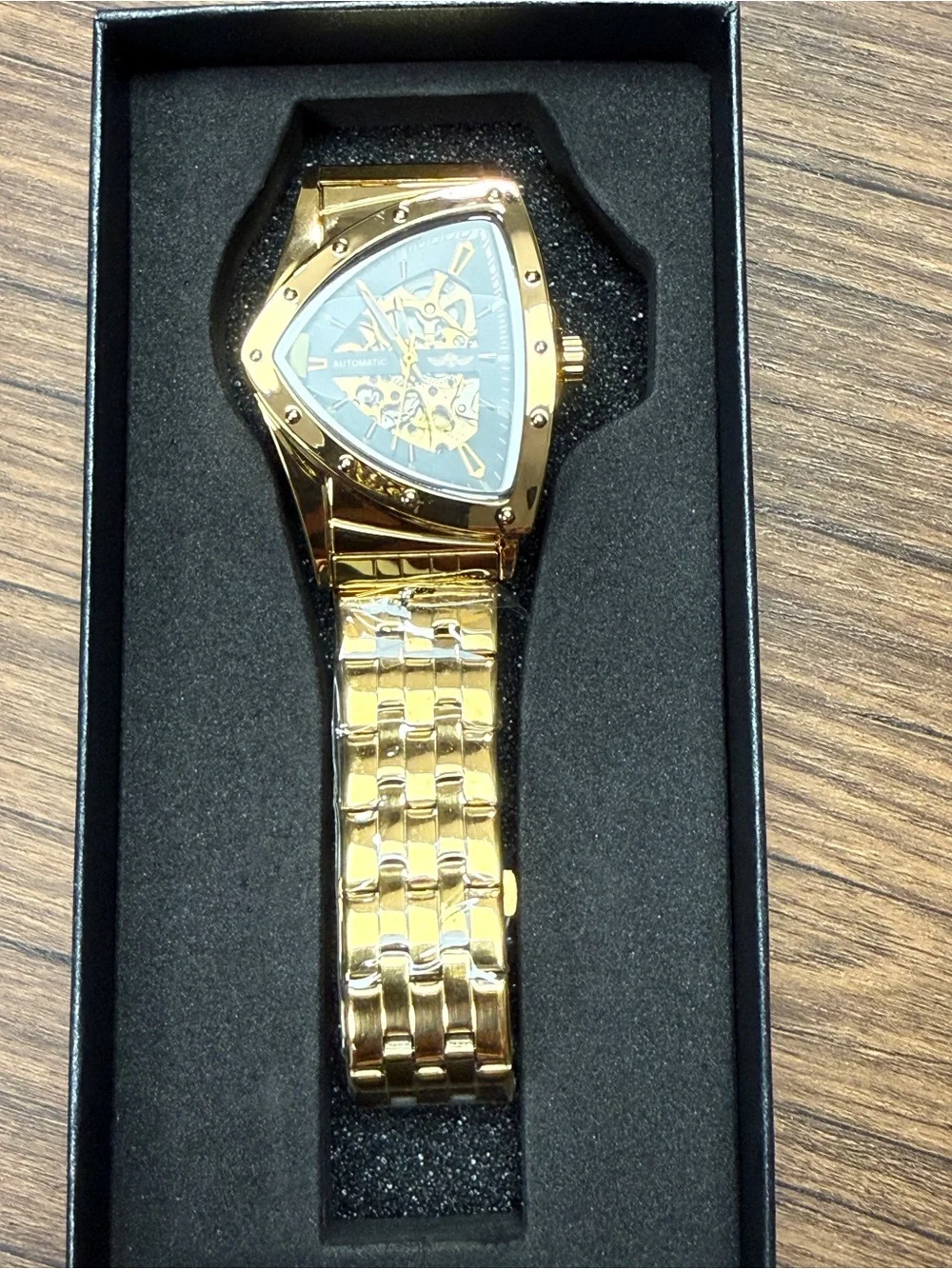Gold Automatic Men’s Skeleton Watch - Black Dial